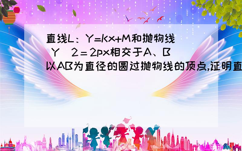 直线L：Y=Kx+M和抛物线 Y＾2＝2px相交于A、B以AB为直径的圆过抛物线的顶点,证明直线L过定点,求定点