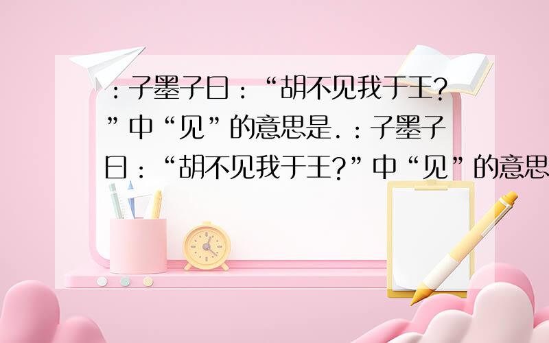 ：子墨子曰：“胡不见我于王?”中“见”的意思是.：子墨子曰：“胡不见我于王?”中“见”的意思是“进谏”还是“进见”还是“进荐”?