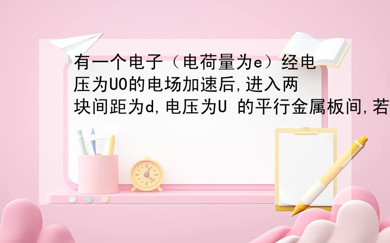 有一个电子（电荷量为e）经电压为U0的电场加速后,进入两块间距为d,电压为U 的平行金属板间,若电子从正中间垂直电场方向射入,且正好能穿过电场,求：1,金属板AB的长度2,电子穿过电场时的