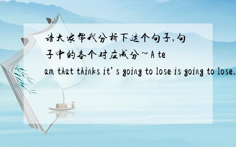 请大家帮我分析下这个句子,句子中的各个对应成分~A team that thinks it’s going to lose is going to lose.