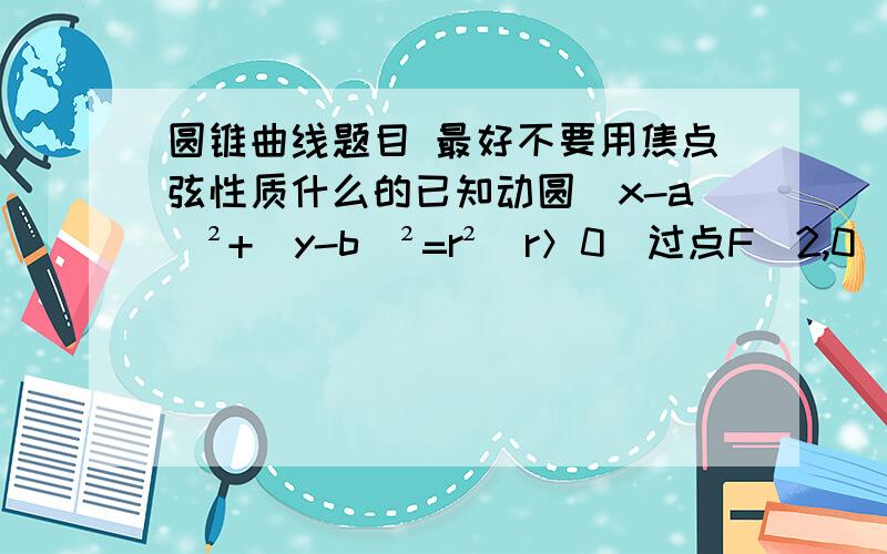 圆锥曲线题目 最好不要用焦点弦性质什么的已知动圆（x-a)²+（y-b）²=r²（r＞0）过点F(2,0)且与直线x=-2相切求（1）动圆圆心所在的曲线C方程（2）过F的直线与C于AB两点若AF=2FB求该直