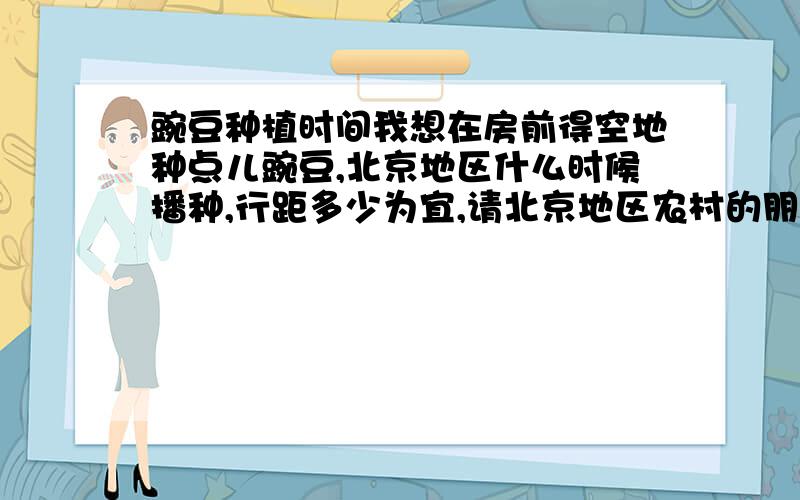 豌豆种植时间我想在房前得空地种点儿豌豆,北京地区什么时候播种,行距多少为宜,请北京地区农村的朋友指教.