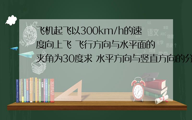 飞机起飞以300km/h的速度向上飞 飞行方向与水平面的夹角为30度求 水平方向与竖直方向的分速度为多少求 以此速度飞行两分钟上升的高度多少