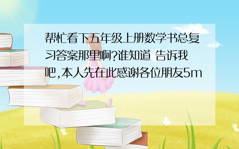 帮忙看下五年级上册数学书总复习答案那里啊?谁知道 告诉我吧,本人先在此感谢各位朋友5m