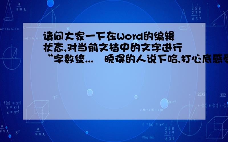 请问大家一下在Word的编辑状态,对当前文档中的文字进行“字数统...　晓得的人说下哈,打心底感受大伙天2