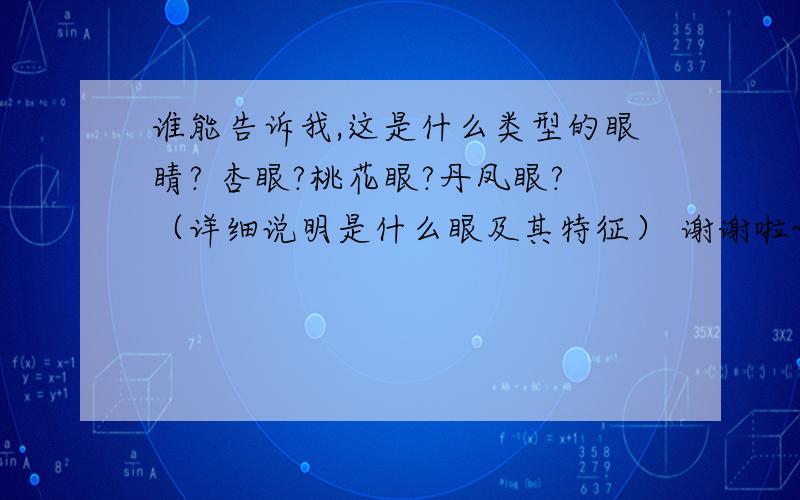 谁能告诉我,这是什么类型的眼睛? 杏眼?桃花眼?丹凤眼?（详细说明是什么眼及其特征） 谢谢啦~~照片在我的百度空间的相册里 各位麻烦点开就能看到了还有我的两只眼睛都是半单不双的   这