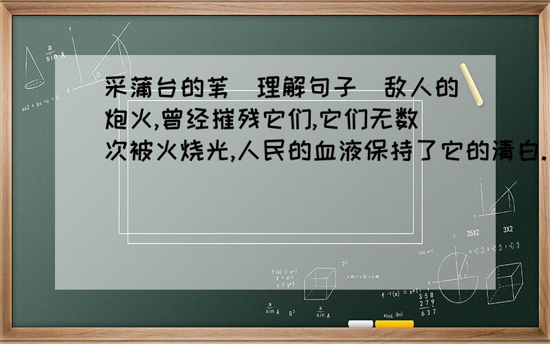 采蒲台的苇(理解句子)敌人的炮火,曾经摧残它们,它们无数次被火烧光,人民的血液保持了它的清白.