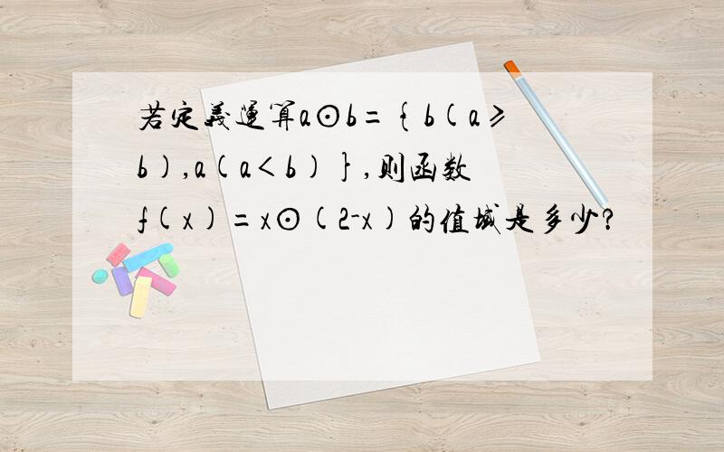 若定义运算a⊙b={b(a≥b),a(a＜b)},则函数f(x)=x⊙(2-x)的值域是多少?