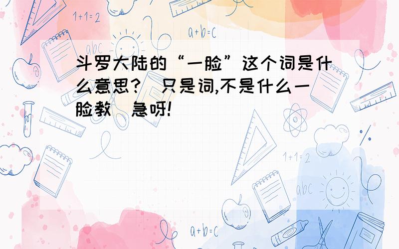 斗罗大陆的“一脸”这个词是什么意思?（只是词,不是什么一脸教)急呀!