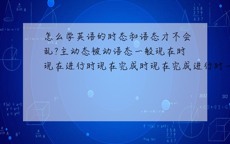 怎么学英语的时态和语态才不会乱?主动态被动语态一般现在时现在进行时现在完成时现在完成进行时一般过去时过去进行时过去完成时过去完成进行时一般将来时将来进行时将来完成时将来