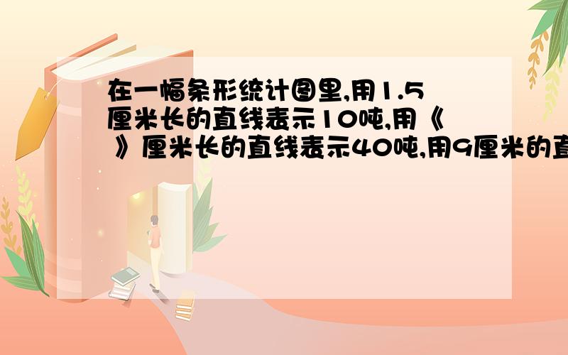 在一幅条形统计图里,用1.5厘米长的直线表示10吨,用《 》厘米长的直线表示40吨,用9厘米的直线表示《 》