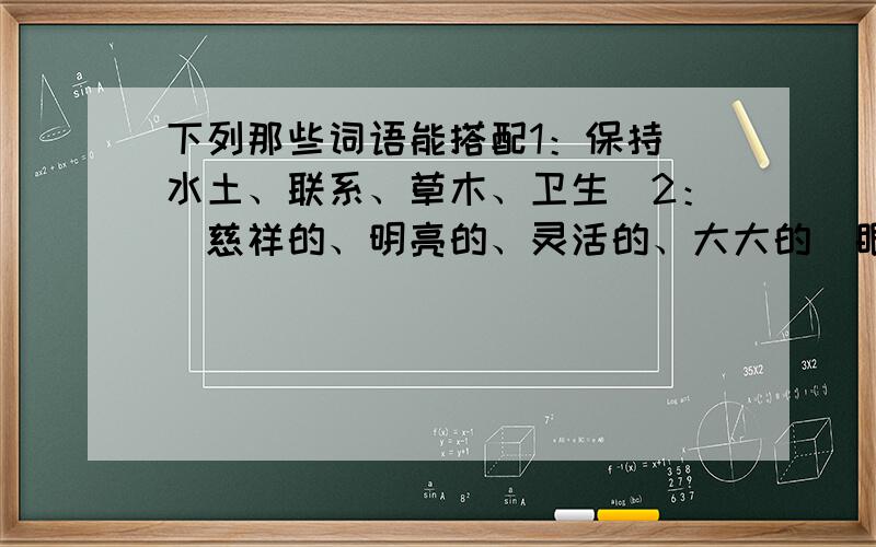 下列那些词语能搭配1：保持(水土、联系、草木、卫生）2：（慈祥的、明亮的、灵活的、大大的）眼睛