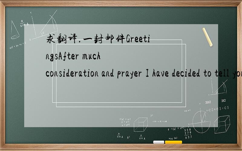 求翻译.一封邮件GreetingsAfter much consideration and prayer I have decided to tell you all aboutmy plight because I believe you can be of Assistance to me and my faithand believe in God led me to you I am the only son of my father, late(Bashir