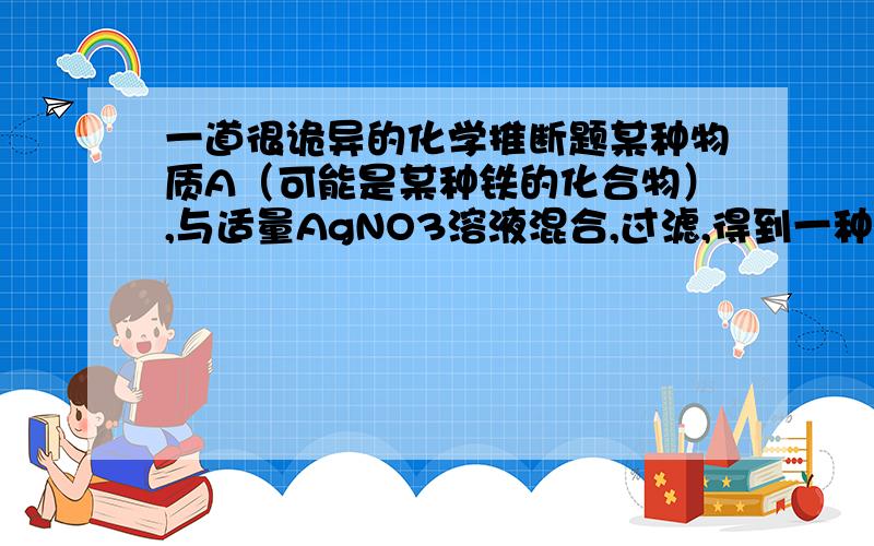 一道很诡异的化学推断题某种物质A（可能是某种铁的化合物）,与适量AgNO3溶液混合,过滤,得到一种浅黄色沉淀B,滴入稀硝酸,沉淀不溶解；滤出的滤液C加入硫氰化铵溶液,无明显现象,但滴入盐