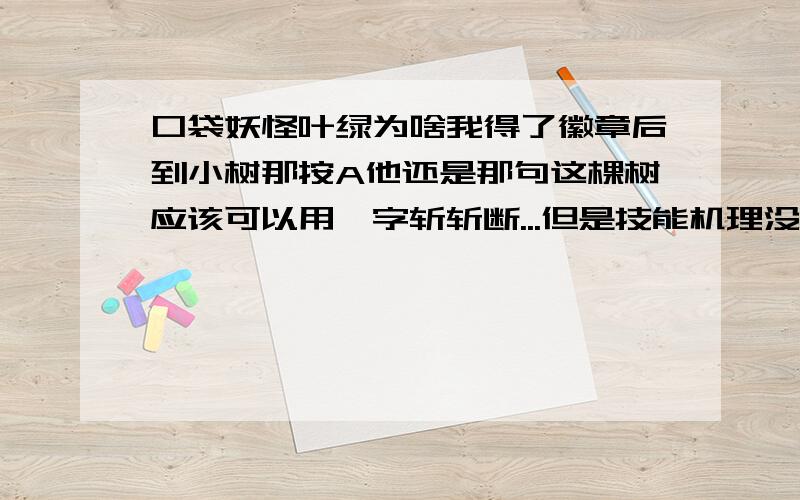 口袋妖怪叶绿为啥我得了徽章后到小树那按A他还是那句这棵树应该可以用一字斩斩断...但是技能机理没有这个技能啊?我刚打完水系徽章