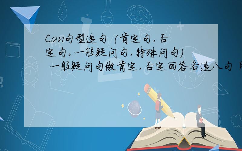 Can句型造句 (肯定句,否定句,一般疑问句,特殊问句） 一般疑问句做肯定,否定回答各造八句 用人称代词