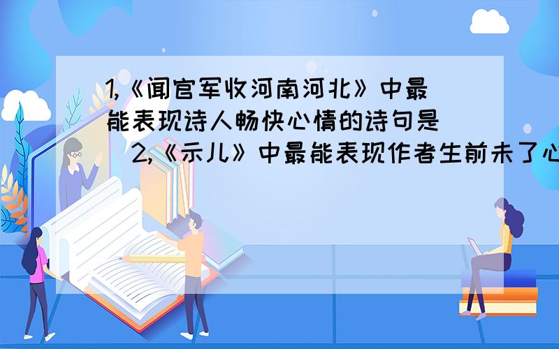 1,《闻官军收河南河北》中最能表现诗人畅快心情的诗句是（）2,《示儿》中最能表现作者生前未了心愿的诗句（）3,《郑人买履中写出郑人可笑的一句话是（）求完整句