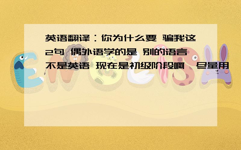 英语翻译：你为什么要 骗我这2句 偶外语学的是 别的语言不是英语 现在是初级阶段啊,尽量用