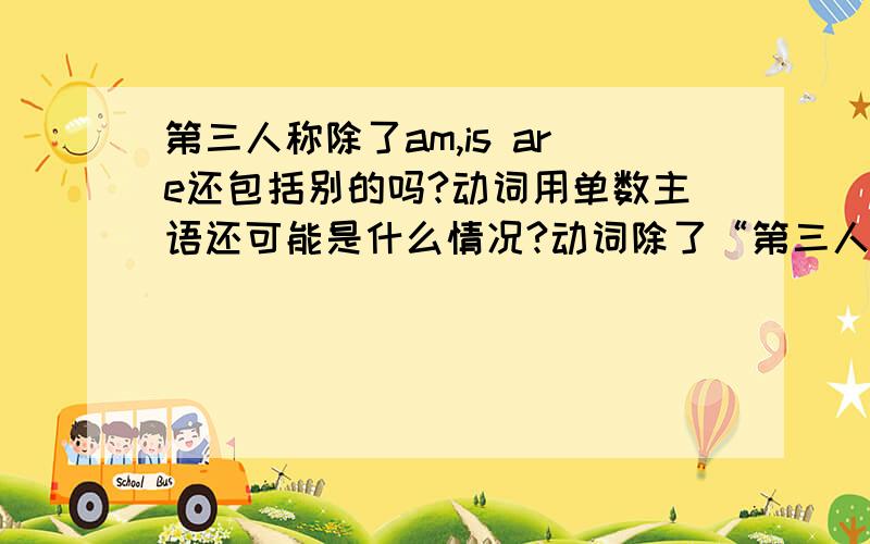 第三人称除了am,is are还包括别的吗?动词用单数主语还可能是什么情况?动词除了“第三人称单数”这情况要加s 还有别的情况吗？（非人称代词）