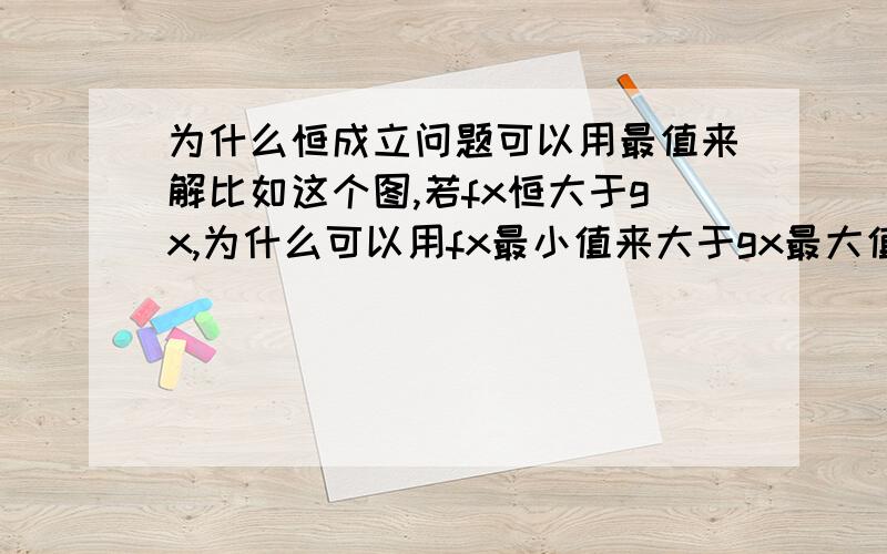 为什么恒成立问题可以用最值来解比如这个图,若fx恒大于gx,为什么可以用fx最小值来大于gx最大值这样解呢?