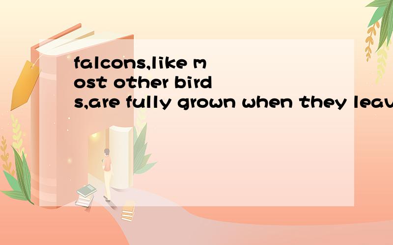 falcons,like most other birds,are fully grown when they leave the nest.3855 想知道全句翻译.想知道的语言点：1—are fully grown 怎么翻译好?