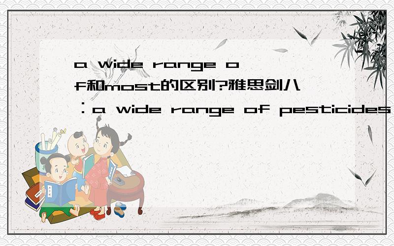 a wide range of和most的区别?雅思剑八：a wide range of pesticides 和 most pesticide是一样的意思?