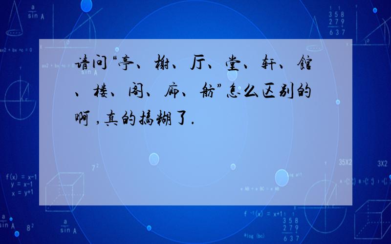 请问“亭、榭、厅、堂、轩、馆、楼、阁、廊、舫”怎么区别的啊 ,真的搞糊了.