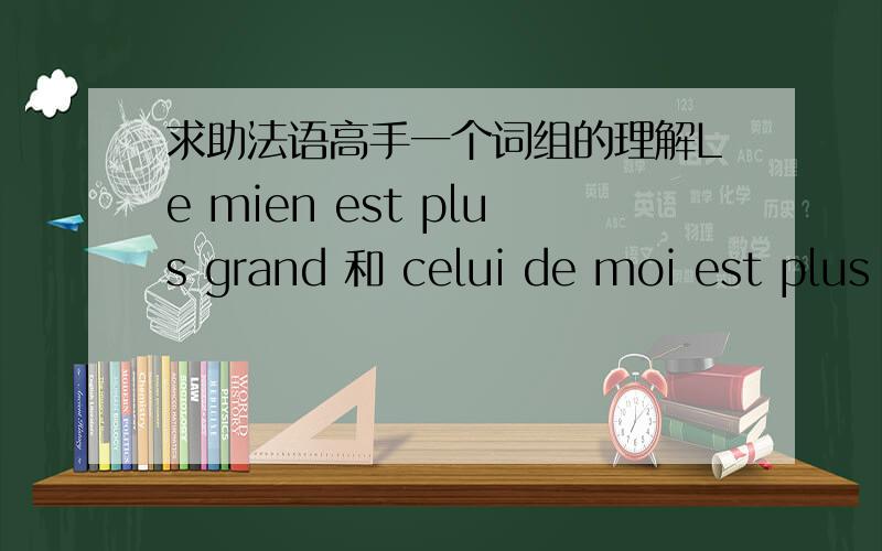 求助法语高手一个词组的理解Le mien est plus grand 和 celui de moi est plus grand 是一个意思吗?我感觉是一个意思,是不是有一种是错的呢?谢谢哈