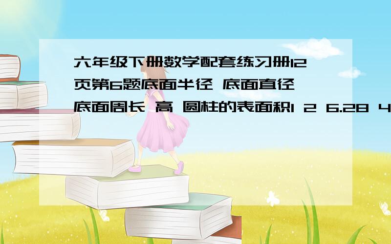 六年级下册数学配套练习册12页第6题底面半径 底面直径 底面周长 高 圆柱的表面积1 2 6.28 42 4 12.56 31.5 3 9.42 5