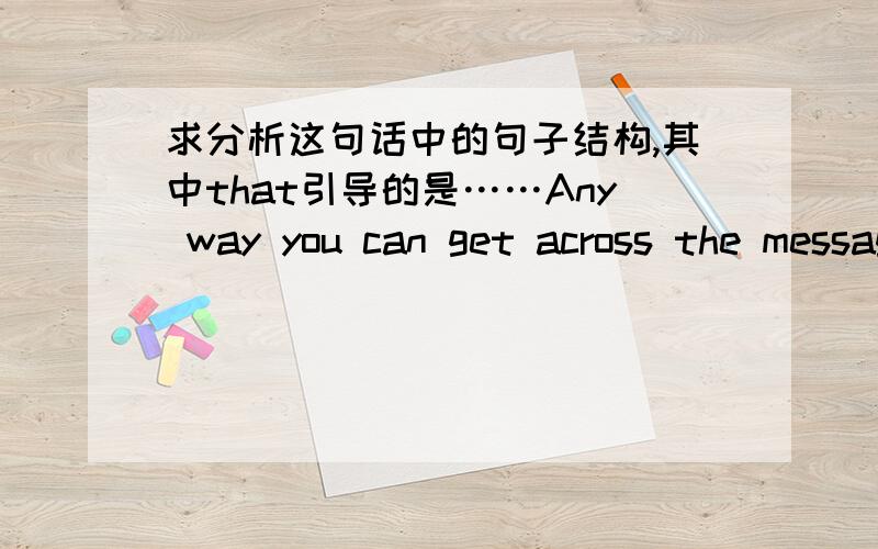 求分析这句话中的句子结构,其中that引导的是……Any way you can get across the message 