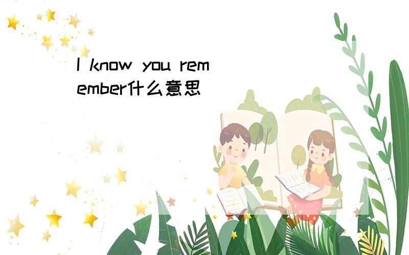 I know you remember什么意思