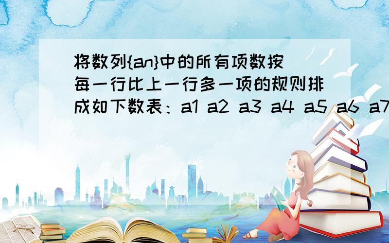 将数列{an}中的所有项数按每一行比上一行多一项的规则排成如下数表：a1 a2 a3 a4 a5 a6 a7 a8 a9 a10 …将数列{an}中的所有项数按每一行比上一行多一项的规则排成如下数表：a1 a2 a3 a4 a5 a6 a7 a8 a9 a