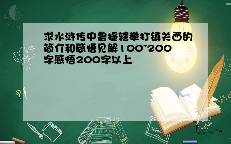 求水浒传中鲁提辖拳打镇关西的简介和感悟见解100~200字感悟200字以上