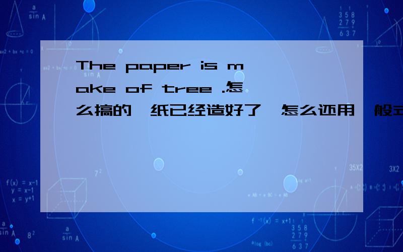 The paper is make of tree .怎么搞的,纸已经造好了,怎么还用一般式啊那如果说纸张被美国造出来了 用过去式吗