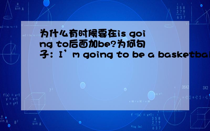 为什么有时候要在is going to后面加be?为何句子：I’m going to be a basketball player like him.going to后面要加be?又为何句子：She is going to take part in the high jump and the long jump 后面又不加be?