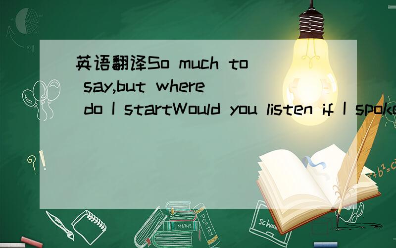 英语翻译So much to say,but where do I startWould you listen if I spoke from the heartIt’s simple things that keep us apartYou know it doesn’t have to be this waybryanCan’t you hear it in my voice,ooh babyGotta listen when I say合唱Don’t