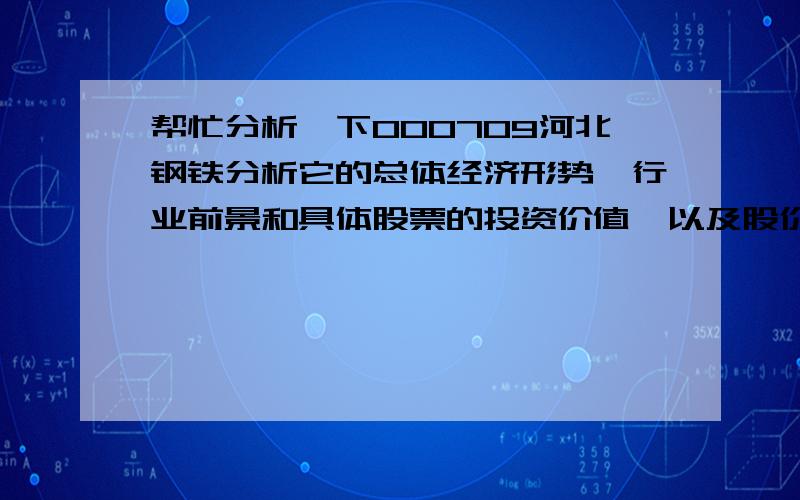 帮忙分析一下000709河北钢铁分析它的总体经济形势、行业前景和具体股票的投资价值,以及股价变动的技术分析股价截止日期为4月29日谢谢了