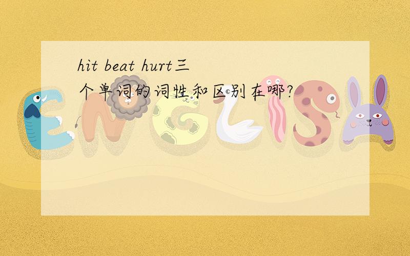 hit beat hurt三个单词的词性和区别在哪?