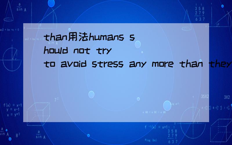 than用法humans should not try to avoid stress any more than they would shun food ,love or exercise.大意是人类不应该试图再躲避压力,就像他们不躲避食物爱情和运动样.我想问一下这里是出现了not ...any more