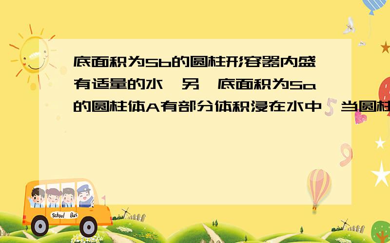 底面积为Sb的圆柱形容器内盛有适量的水,另一底面积为Sa的圆柱体A有部分体积浸在水中,当圆柱体A相对于容器下降高度为h时,水没有溢出,圆柱体A也未全部没入水中,物体A所受水的浮力增加了__