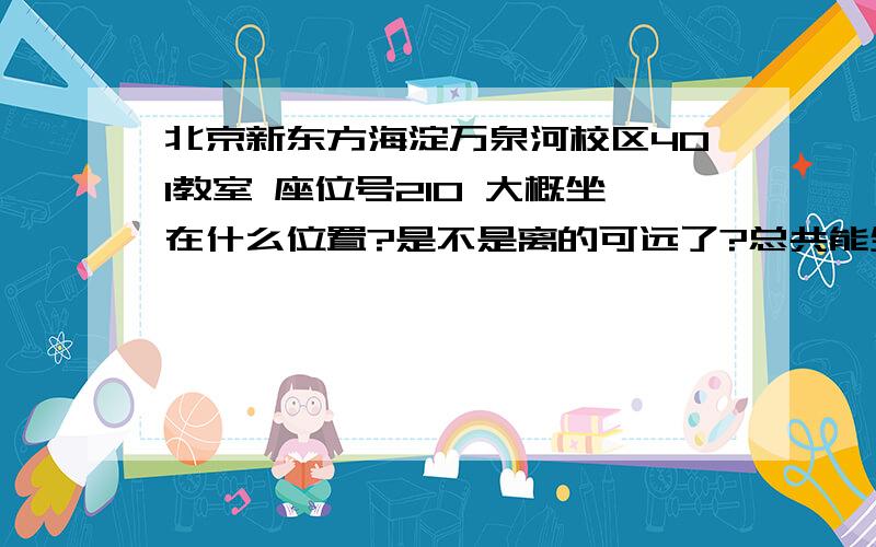 北京新东方海淀万泉河校区401教室 座位号210 大概坐在什么位置?是不是离的可远了?总共能坐下多少人?