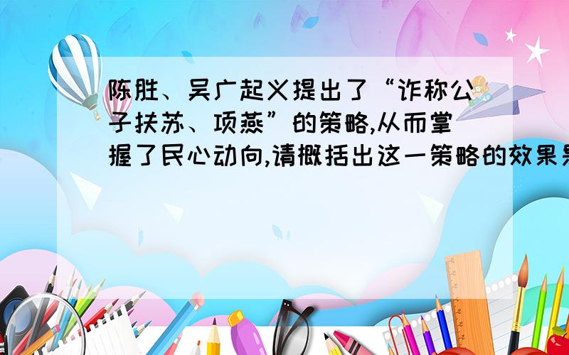 陈胜、吴广起义提出了“诈称公子扶苏、项燕”的策略,从而掌握了民心动向,请概括出这一策略的效果是从哪两个方面得到证明的.