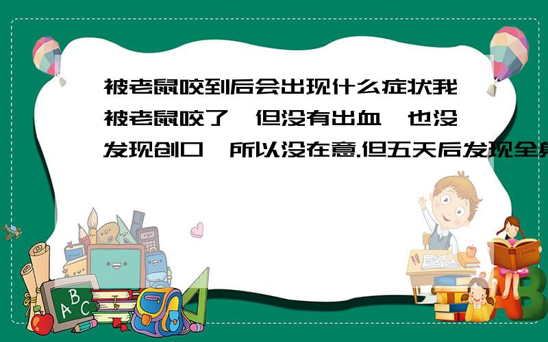 被老鼠咬到后会出现什么症状我被老鼠咬了,但没有出血,也没发现创口,所以没在意.但五天后发现全身有红色的斑点,可是不痒也不痛,有些担心,来问下.