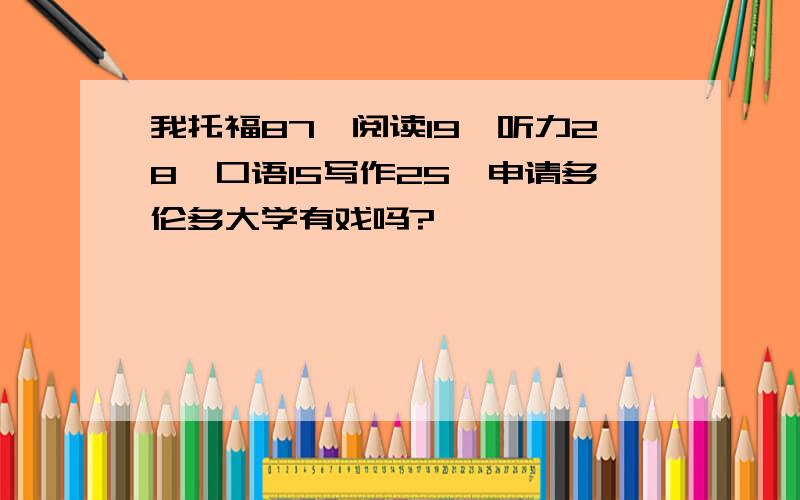 我托福87,阅读19,听力28,口语15写作25,申请多伦多大学有戏吗?