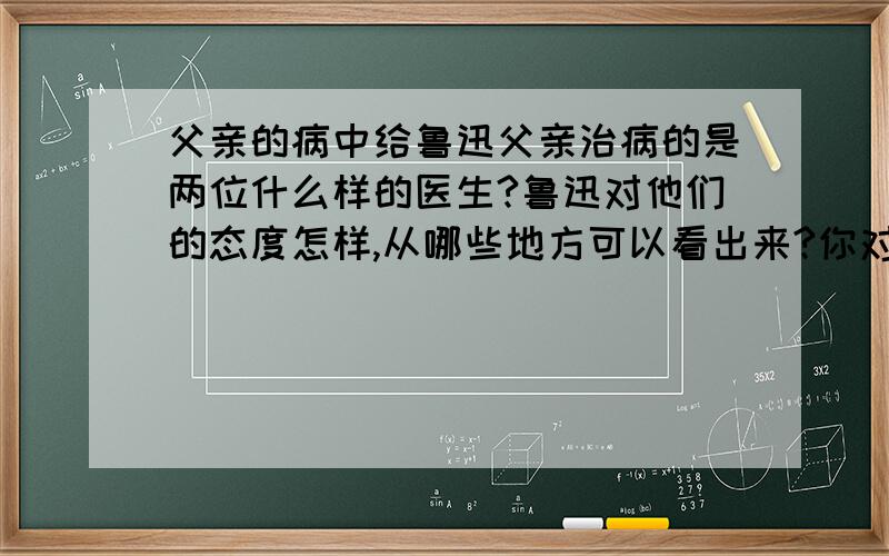 父亲的病中给鲁迅父亲治病的是两位什么样的医生?鲁迅对他们的态度怎样,从哪些地方可以看出来?你对这两位医生怎么看?