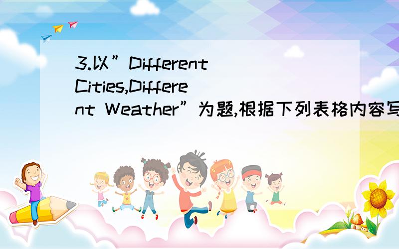 3.以”Different Cities,Different Weather”为题,根据下列表格内容写一篇短文,比较一下安庆与厦门两个3.以”Different Cities,Different Weather”为题，根据下列表格内容写一篇短文，比较一下安庆与厦门