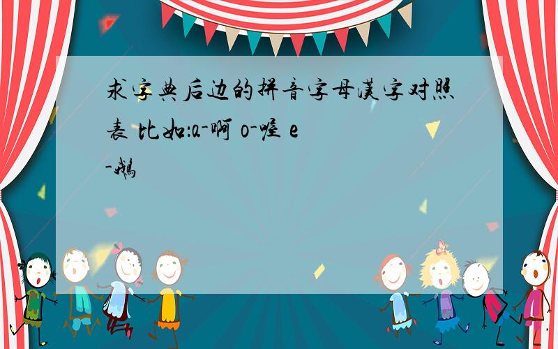 求字典后边的拼音字母汉字对照表 比如：a-啊 o-喔 e-鹅