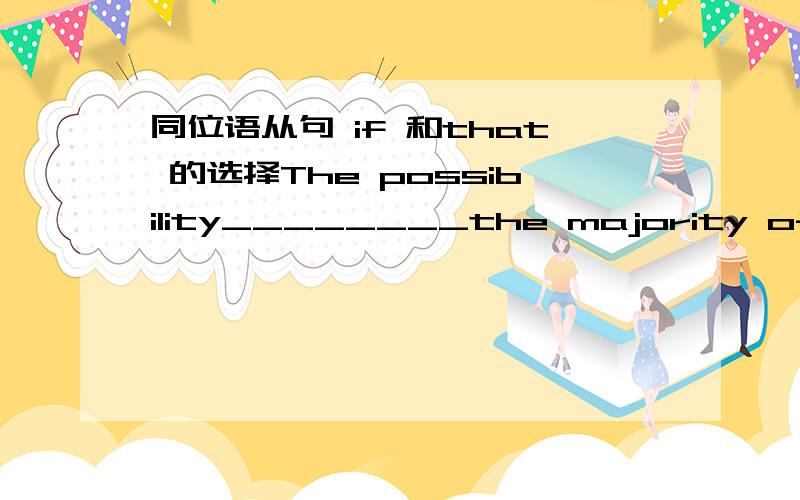 同位语从句 if 和that 的选择The possibility________the majority of the labor force will work at home is often discussed.A.if C.that 答案是that 为什么不能用if 呢