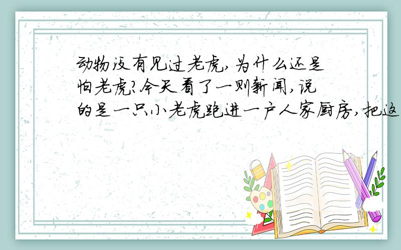 动物没有见过老虎,为什么还是怕老虎?今天看了一则新闻,说的是一只小老虎跑进一户人家厨房,把这户人的鸡都吓到跳水里去了.这家主人以为这是一只猫,于是就牵出自家的狗去把这只“猫”