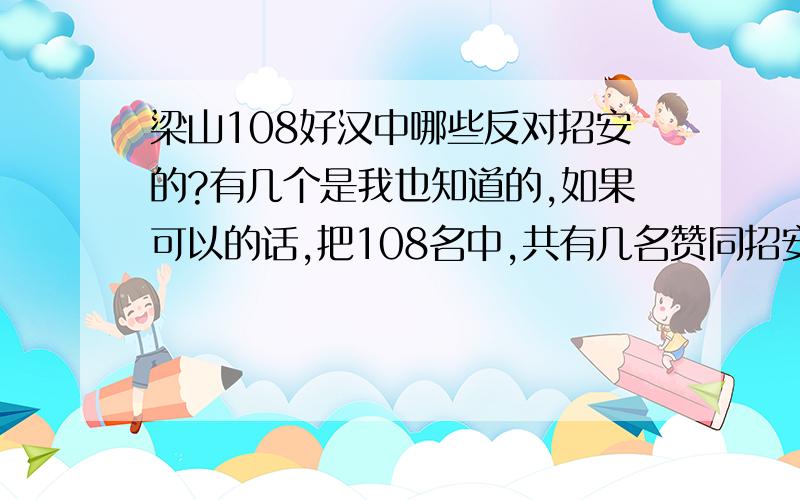 梁山108好汉中哪些反对招安的?有几个是我也知道的,如果可以的话,把108名中,共有几名赞同招安,有几名反对招安,几名中立,全部罗列出来最好,